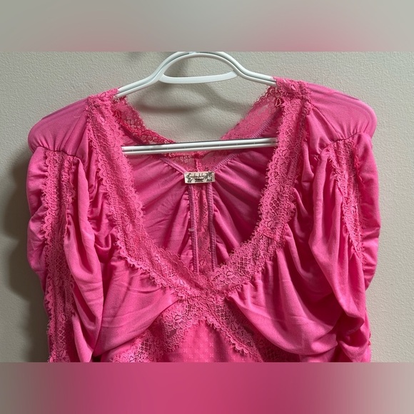 NEW Free People Intimately Forever Young Lace & Mesh Hot Pink Bodysuit Women’s M - Picture 9 of 12